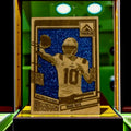Drake Maye New England Patriots laser-engraved wooden trading card with blue glitter background