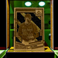 Paul Skenes Pittsburgh Pirates laser-engraved wooden trading card with black and gold glitter diagonal stripe background